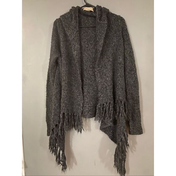 Nine West Vintage American Dark Gray Fringe Open Front Cardigan Size M - Picture 1 of 6